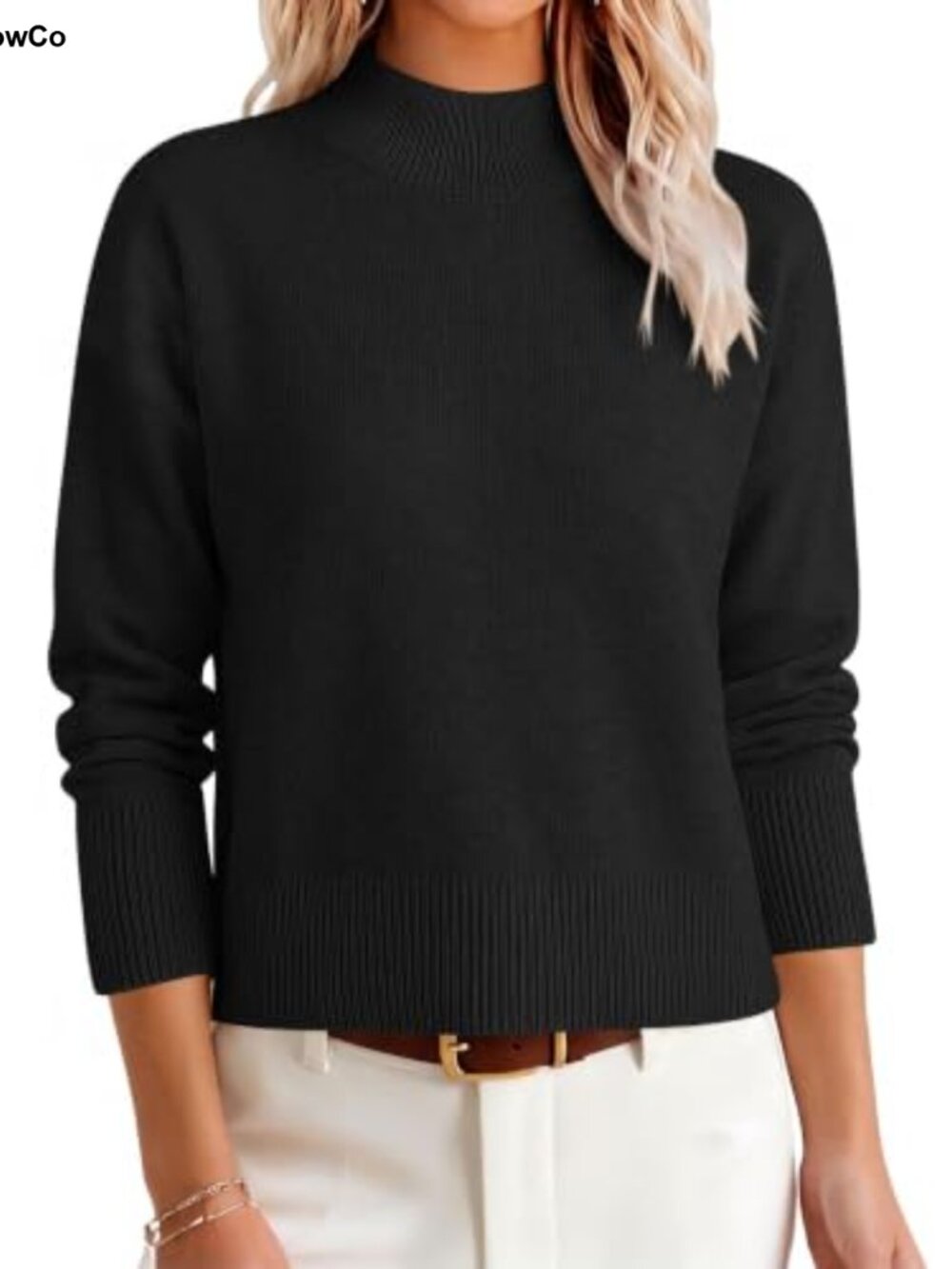 Women's Long Sleeve Mock Neck Cropped Pullover Sweater Lightweight Knit